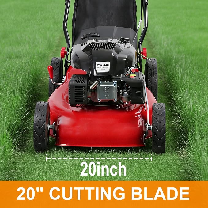[Fast Arrival] 20 Inch Self Propelled Gas Lawn Mower - 141cc 4-Cycle Gas Powered Push Lawn Mower with 8 Positions Adjustable Cutting Height, Easy to Start, for Yard Garden, 50L Grass Tank Red - Image 4