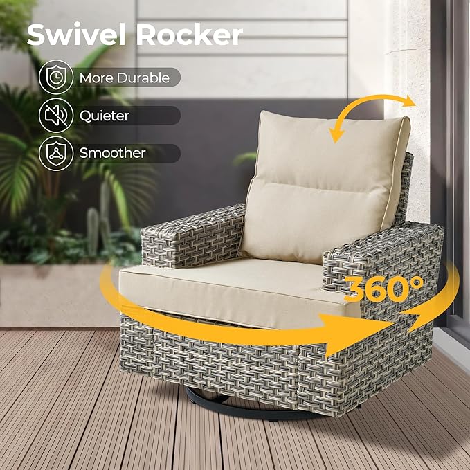 HOOOWOOO Outdoor Sectional Patio Furniture Set with Fire Pit Table,13 Pieces Wicker Conversation Sets L Shaped Couch,Extra Deep Out Door Sofa Outside Furniture with Swivel Chairs,Beige