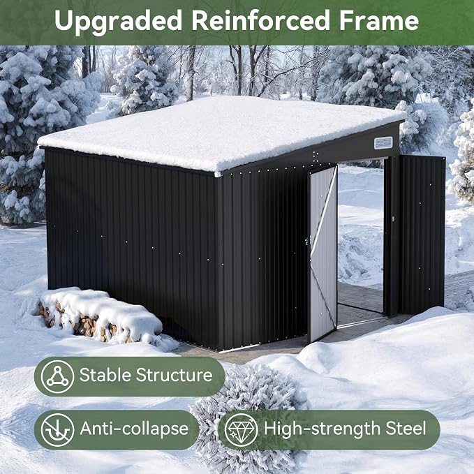 Aoxun 9.4' x 7.3' Shed 360 CU.FT Outdoor Waterproof Storage Shed with Triple Lockable Door Garden Metal Tool Shed for Outside - Image 4