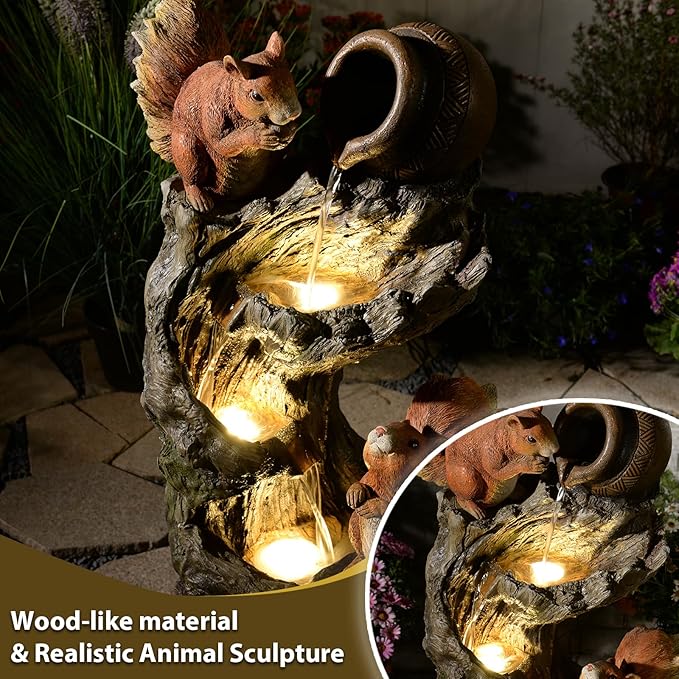 Garden Fountain Outdoor with Built-in Pump & LED Lights - Waterfall Fountain for Patio,Yard, Backyard - Realistic Animal Sculpture