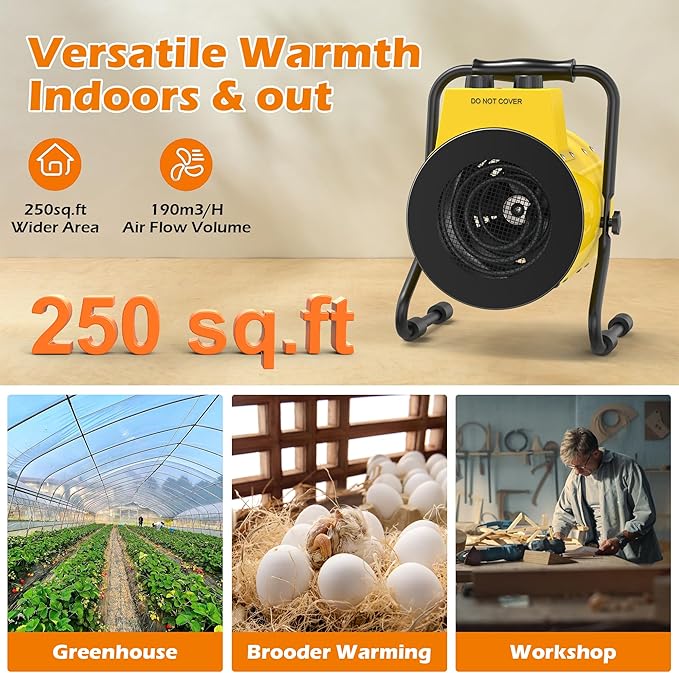 Greenhouse Heater with Digital Thermostat, Outdoor Heaters with 1500W Fast Heating, Overheat Protection, Adjustable Fan & Heater Mode, Electric Space Heater for Patio, Grow Tents, Garage