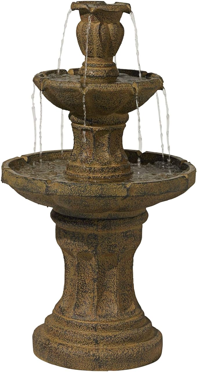 Tuscan Garden 41 1/2" High Large Traditional Italian Indoor Outdoor Decor Dark Faux Stone Floor Fountain Waterfall Tiered Standing Water Feature for Outside Patio Yard Backyard Porch - John Timberland