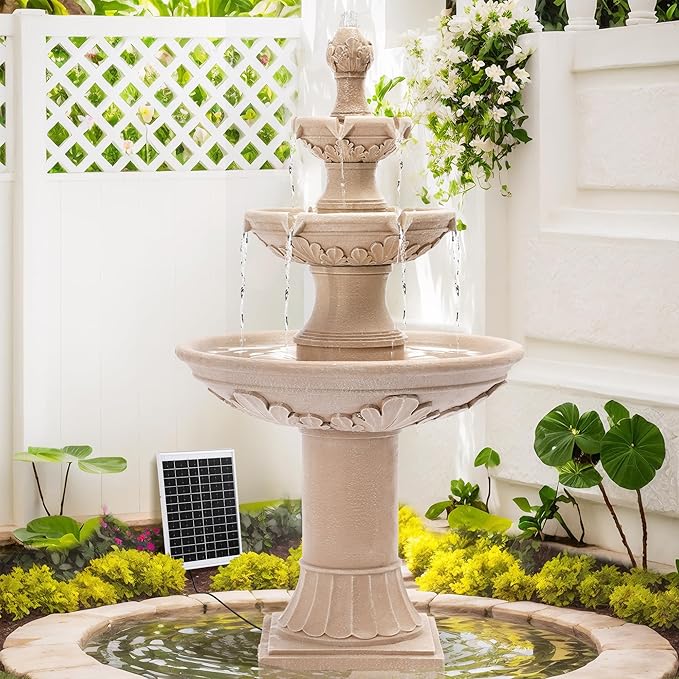 MAGIC UNION Outdoor Solar Water Fountains, 48.4''H Italian Style Garden Fountains and Waterfalls Outside, 3-Tier Large Bubbler Cascading Water Fountain with Pump and Solar Panel for Home Yard Decor