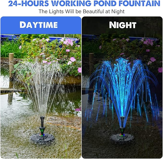 Yzert Pond Fountain with 12 Colorful Lights, 32.8ft Power Cord Adapter Electric Pool Fountain with 2-Tier Water Floating Waterfall Fountain for Outdoor Garden