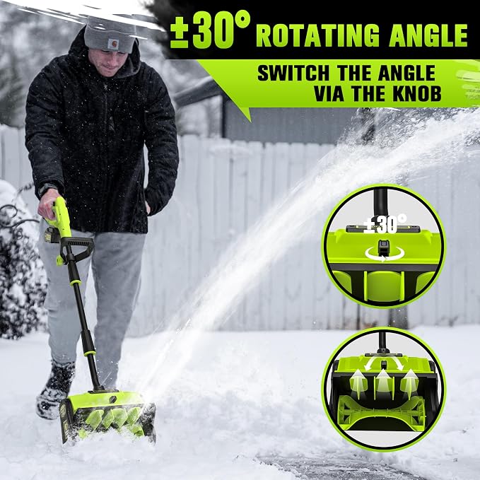 40V Cordless Snow Shovel, 13 Inch 4.0Ah Electric Snow Shovel with Directional Plate, Brushless Cordless Snow Blower for Pathway, Patio, Deck, Driveway, Green - Image 5