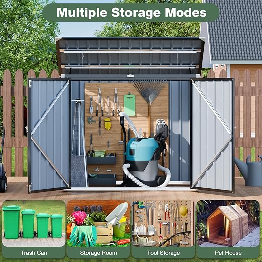 3'x5' Outdoor Trash Can Storage, Metal Storage Bike Shed, Waterproof Garbage Can Organizer with Chain Lid, Outdoor Storage Clearance for Patio, Garden, Backyard, Dark Grey - Image 6