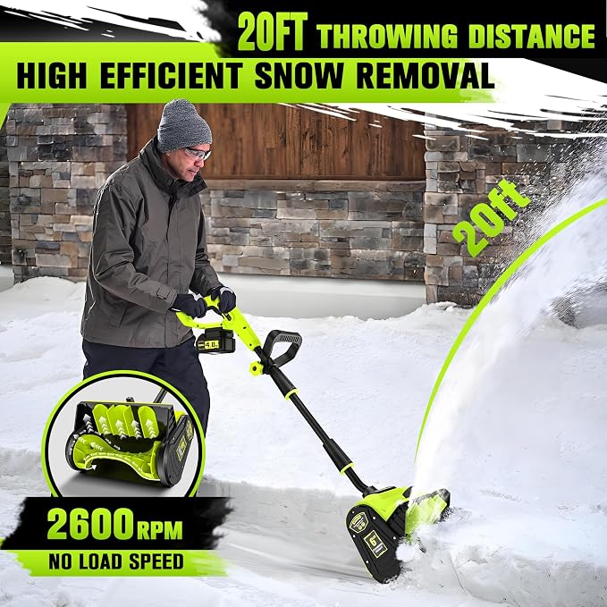 40V Cordless Snow Shovel, 13 Inch 4.0Ah Electric Snow Shovel with Directional Plate, Brushless Cordless Snow Blower for Pathway, Patio, Deck, Driveway, Green - Image 4