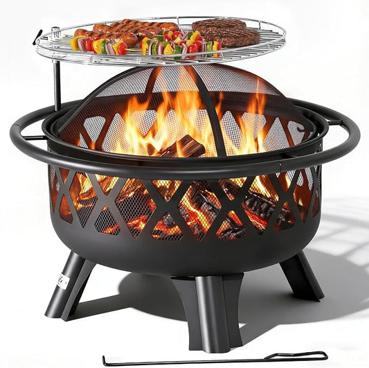 BALI OUTDOORS Outdoor Fire Pit for Wood, Portable Fire Pits for Outside Wood Burning, Patio Firepits for Outside with Grill, Spark Screens by BaliOutdoors