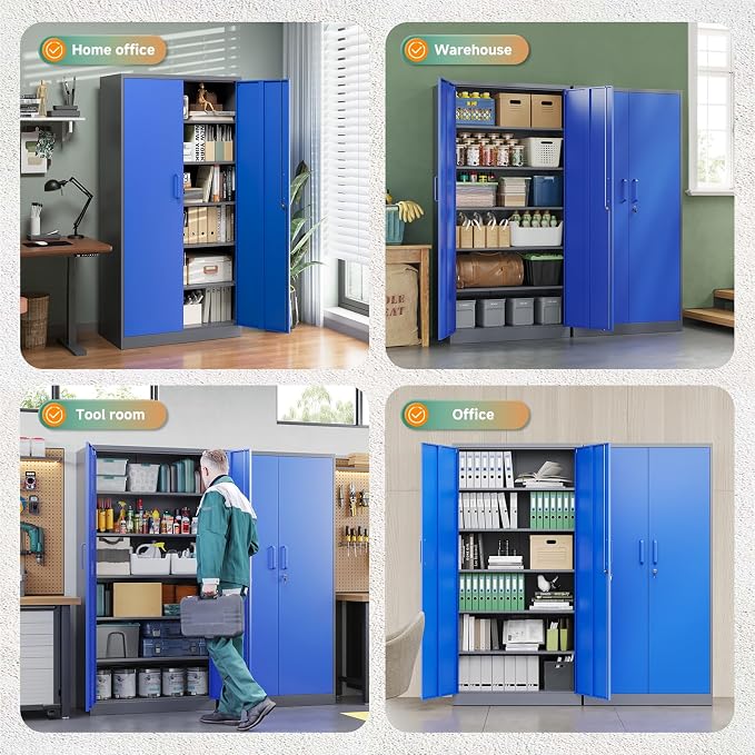 Letaya Metal Garage Storage Cabinets with Lock Door and Adjustable Shelves, Steel Tool Cabinets for Home,Office,Warehouse Organisieren (Blue Gray) - Image 9