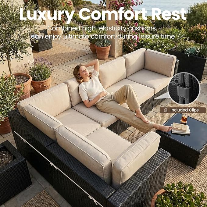 10 Pieces Patio Furniture Set with 44" Propane Gas Fire Pit Table, Outdoor Sectional Wicker Conversation Sofa Sets with Coffee Table