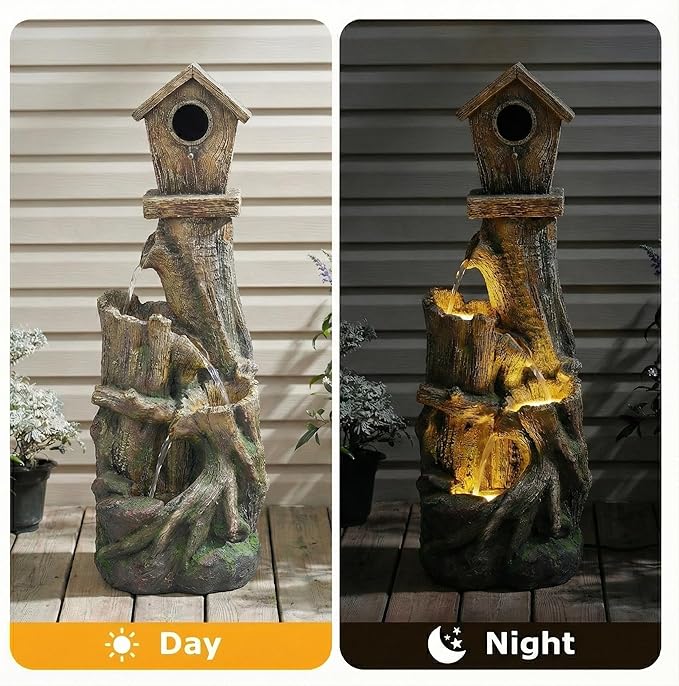 Outdoor Water Fountain with LED Lights – Charming Garden Patio Water Feature, Rustic Design, Weather-Resistant Fiberglass, Perfect for Backyards Outdoor Garden and Entryways