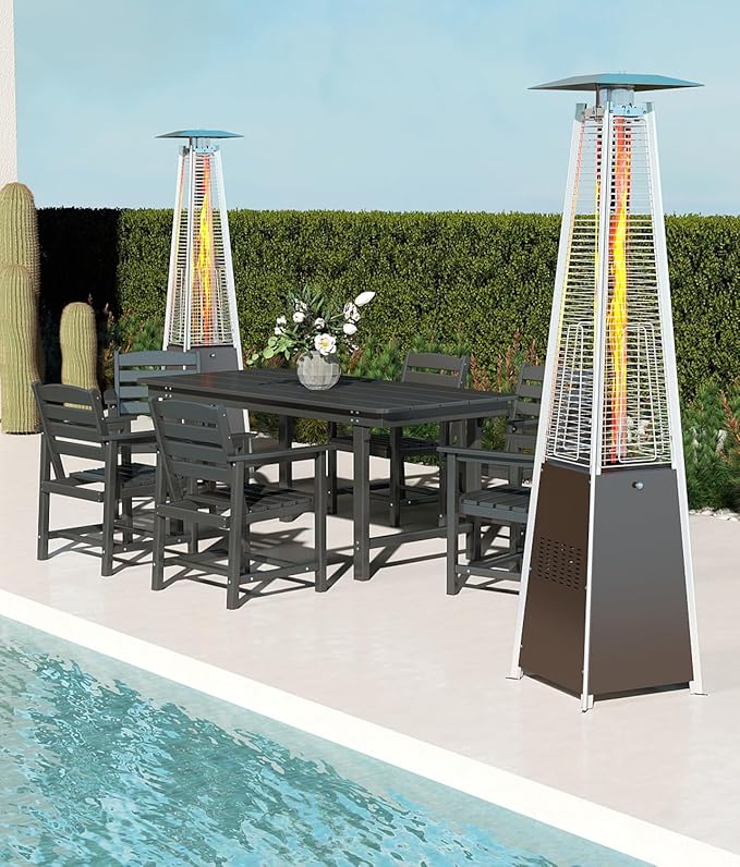 48,000 BTU Pyramid Patio Heater, Outdoor Propane Patio Heater with Detachable Wheels and Protective Cover, Triple Safety Protection Propane Heaters for Terrace, Garden, Hammered Bronze