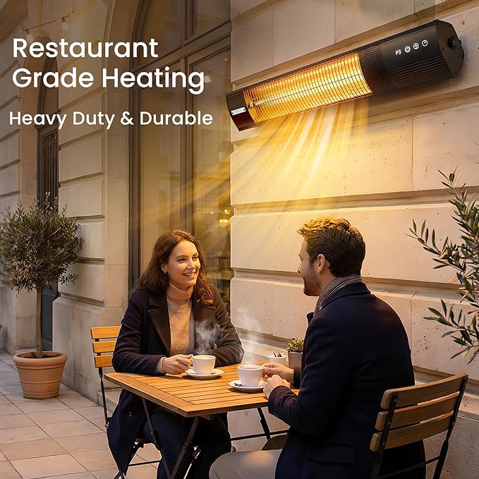YESERLl Electric Patio Heater with Remote Control- 1500w Outdoor Heater Fast Heating with 3 Power Setting, WallMounted Carbon Infrared Heater Quiet - IP55 Waterproof and 24H Timer for Snow Outdoor
