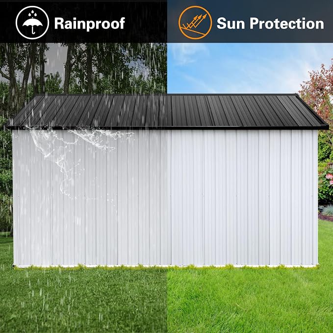 10x12 FT Outdoor Storage Shed, Large Metal Garden Shed with 4-pane Window, Outside Tool Shed with Lockable Hinged Door & 4 Air Vents, Waterproof Storage Building for Backyard, Patio, Lawn, White+Black - Image 3