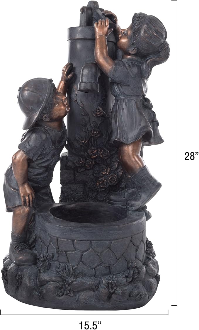 Boy and Girl Outdoor Water Fountain - Garden Fountain with Soothing Sound for Patio, Lawn, Porch, and Garden Decor by Pure Garden (Antique Bronze)