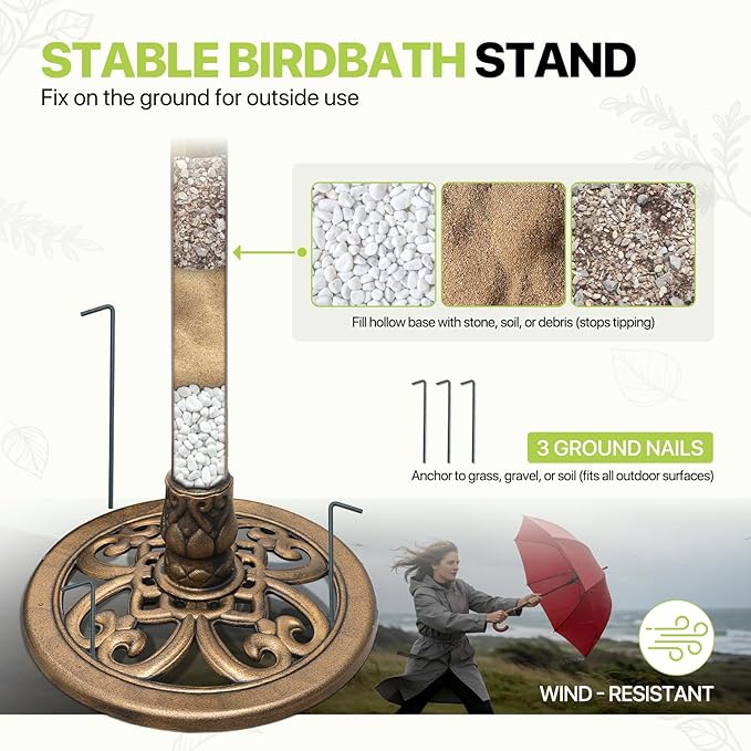 Magshion 37" Tall 3-Tier Outdoor Water Fountain, Pedestal Bird Bath for Outside, Cascading Water Feature and Birdbath for Garden, Patio, Deck, and Backyard, 1.3-Gallon (5L) Capacity, Bronze