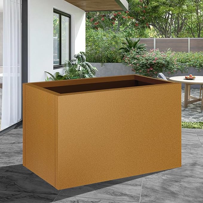 32"x16"x16" Corten Steel Planter Box, Rustic Metal Planter with Drainage Holes, Rust & Weather Resistant for Patio Garden Indoor Outdoor Commercial Use