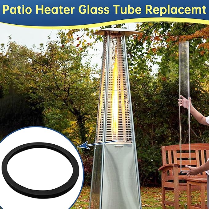 Patio Heater Glass Tube Replacement, 49.5" Tall 4" Diameter, Glass Tube Patio Heater with Ring, Fits 4-Sided Patio Heaters, Compatible with Hiland, Fire Sense, and more