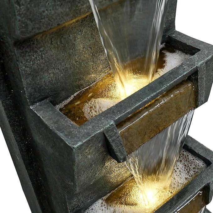 39.3" H Modern Water Fountain 5-Tier Outdoor Garden - Water Fountain w/LED Lights Cascading Waterfall Features for Home Garden Backyard Decor