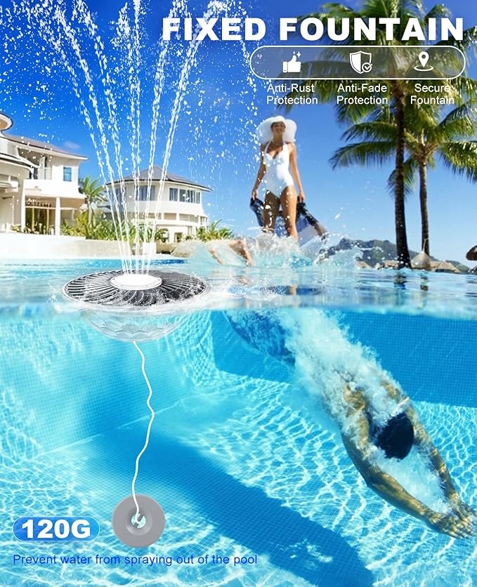 Solar Pool Fountain with Light Show,2026 Upgraded Large Solar Pool Water Fountain,Floating Pool Fountain for Above Ground Pool,Solar Floating Fountain Pump for Pool (Gray)-1PK