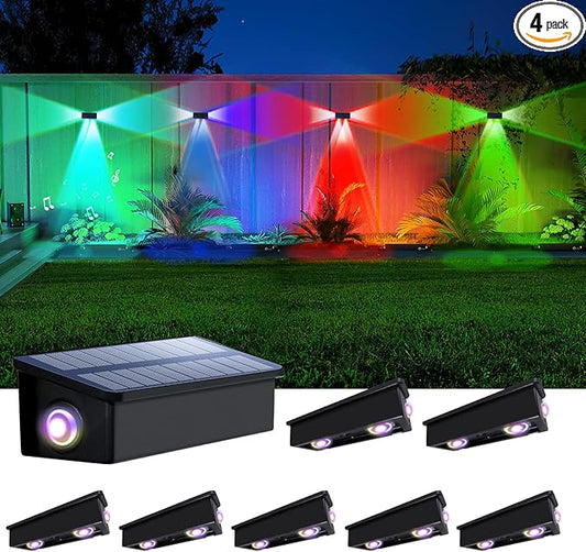 8Pack 3Side Color Changing Solar Powered Fence Lights Outdoor Decorative LED Waterproof Yard Lamps for Outside Wall, Deck, House Patio, Rail, Stair, Yard, Pool, 7 Colorful Modes, 1-Min Installation