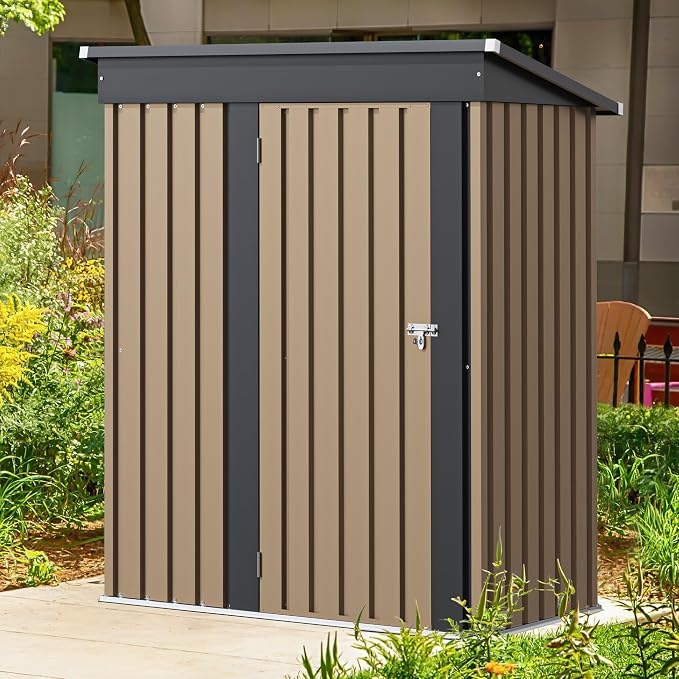 GUNJI 5 x 3 FT Shed Outdoor Storage Shed Metal Garden Shed with Lockable Door Outside Waterproof Tool Shed for Backyard, Patio, Lawn (Brown) - Image 6