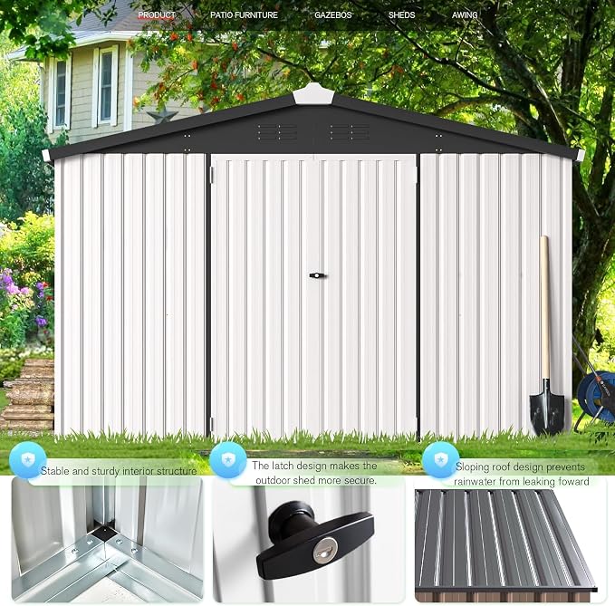 AECOJOY 10' x 14' Outdoor Storage Shed, 14x10 Large Metal Sheds & Outdoor Storage Clearance with Lockable Doors, Utility and Tool Storage Garden Shed for Backyard, Patio and Outside use - Image 2