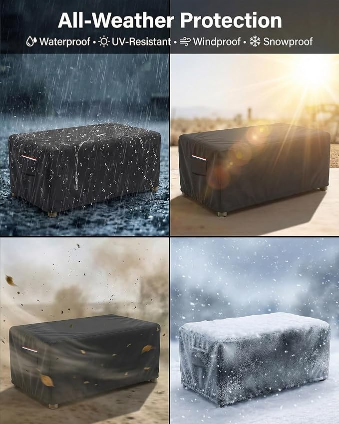 Waterproof Rectangular Patio Coffee Table Cover, 600D Heavy Duty Outdoor Furniture Protection Weather UV Resistant for Patio Furniture Protective Garden Table Cover 36 x 24 x 16 inches,Black - Image 8