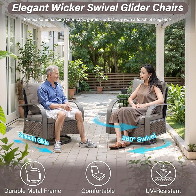 Belord 4 Pieces Patio Furniture Sets - Swivel Rocker Outdoor Chairs with Ottomans, All Weather Wicker Swivel Furniture Glider Seating Set for Porch Deck Sunroom Backyard