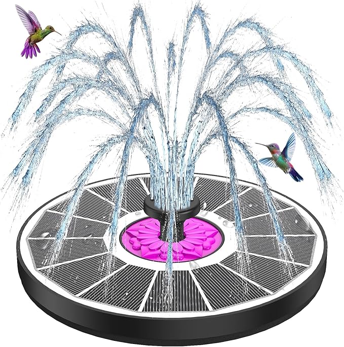 SZMP Powerful 3.5W Anti-Drift Solar Fountain for Bird Bath, Solar Powered Water Pump with 7 Nozzles, Bird Bath Fountain for Garden, Pool, Pond – Attracts Hummingbirds (White)