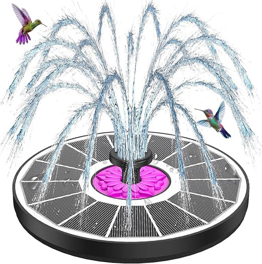 SZMP Powerful 3.5W Anti-Drift Solar Fountain for Bird Bath, Solar Powered Water Pump with 7 Nozzles, Bird Bath Fountain for Garden, Pool, Pond – Attracts Hummingbirds (White)