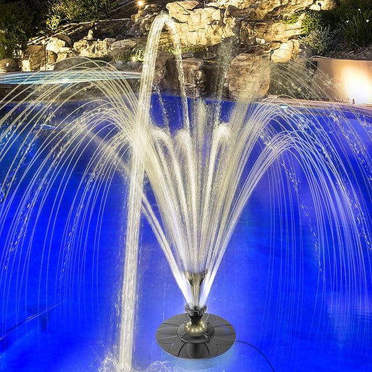 Yzert Small Pond Fountain with 32.8ft Power Cord Adapter, Electric Waterfall Fountain 12 Warm White Lights Outdoor Pool Fountain with Double Tiers