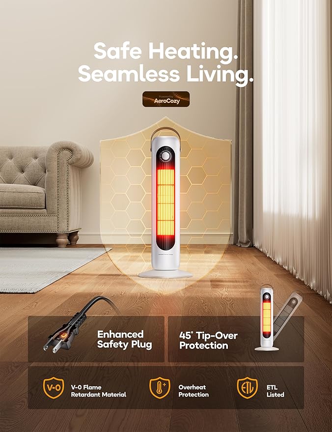 Outdoor Heaters for Patio, 350Sq.ft 1S Heating, 1500W PTC Ceramic Electric Patio Heater, Overheating & Tip-Over Protection, 70° Oscillating Space Heaters for Indoor Use Large Room, 4 Modes, White