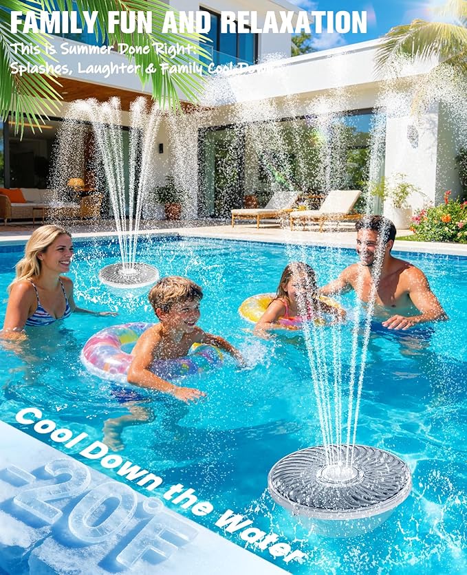 Solar Pool Fountain, 2026 Upgraded Large Solar Pool Water Fountain, Floating Pool Fountain for Above Ground Pool,Solar Floating Fountain Pump for Daytime Use White-1PK