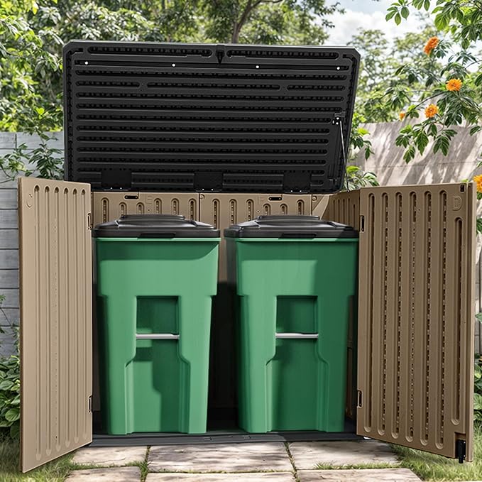 YITAHOME Large Outdoor Horizontal Storage Shed, 47 cu ft Resin Tool Shed w/o Shelf, Outdoor Waterproof Storage with Floor for Trash Cans, Garden Tools, Lawn Mower, Lockable, 4.5x2.8x3.9 ft, Brown - Image 8