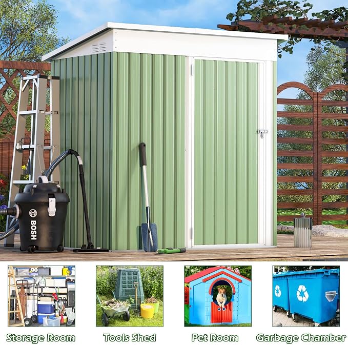 AECOJOY 5' x 3' Outdoor Storage Shed, Small 3x5 Metal Sheds & Outdoor Storage Clearance with Lockable Door, Utility and Tool Storage Cabinet Garden Shed for Backyard, Patio, Outside use in Green - Image 2