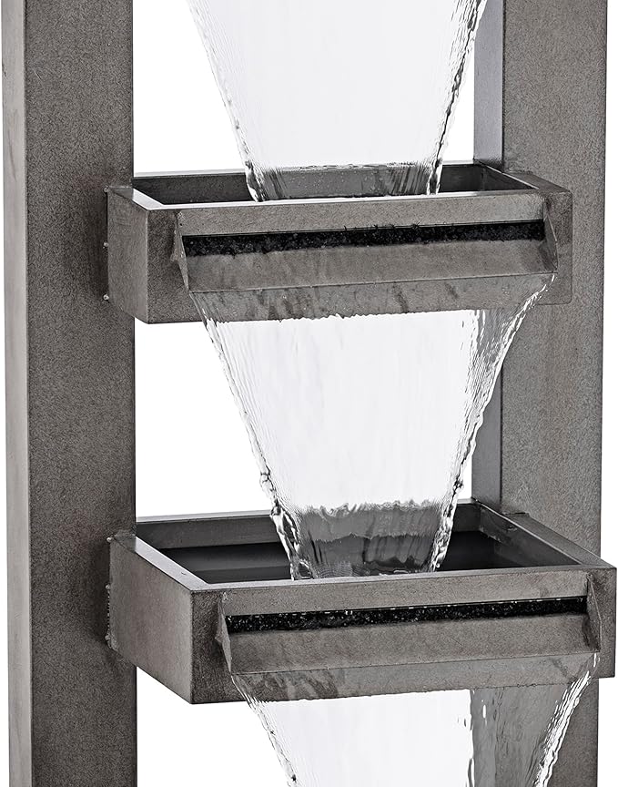 Alpine Corporation 43" Tall Multi-Tier Waterfall Fountain - Industrial Style Water Feature for Garden, Patio, Yard, Backyard, Relaxing Water Flow, and Serene Landscaping, Gray