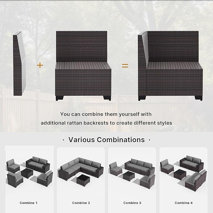 Gotland 10 Pieces Patio Furniture Set with 2 Swivel Rocking Chairs 1 Fire Pit Table, Patio Furniture in 4 Combinations with 1 Coffee Table Wide Armrests 29.5'' High Backrest, for Deck Garden Pool Gray