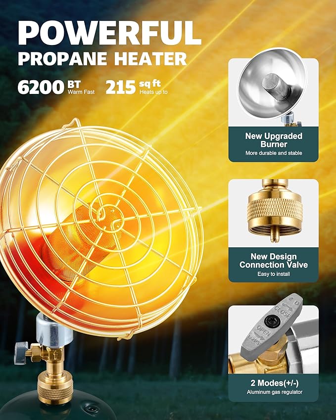 RAVS Portable Propane Heater for Camping, 6500BTU Outdoor Tent Heater with Foldable Tank Holder & Control Valve, Ice Fishing Heater for Hiking, Hunting, Backyard -Upgraded Burner, Fuel not Included