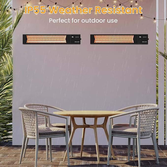 2s Wall-Mounted Patio Heater 5 Modes, Indoor/Outdoor Heaters for Patio, 1500W Infrared Electric Garage Heaters with Remote, Space Heater for Garden,Backyard IP55 Resistant, 24H Timer, Black