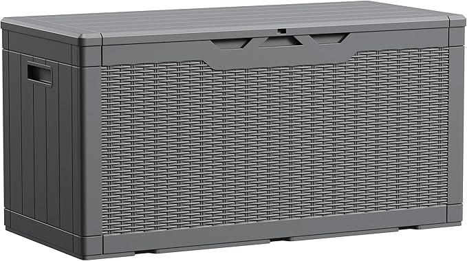 Devoko 100 Gallon Waterproof Large Resin Deck Box Indoor Outdoor Lockable Storage Container for Patio Furniture Cushions Garden Tools (100 Gallon, Grey) by DEVOKO