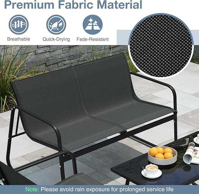 HAPPYGRILL 8 Pieces Patio Conversation Set, Fabric Lawn Chairs and Loveseat with Tempered Glass Coffee Table, Heavy Duty Metal Frame, Outdoor Furniture Set for Porch, Garden and Poolside