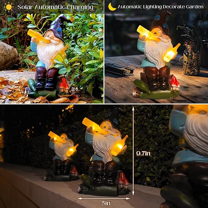 DKJOCKY Gnome Garden Decor Statue with Solar Light Lantern,Birthday Gifts for Women Mom Grandma,Funny Waterproof Resin Figurine Outdoor Decorations for Yard Patio Lawn Balcony Porch