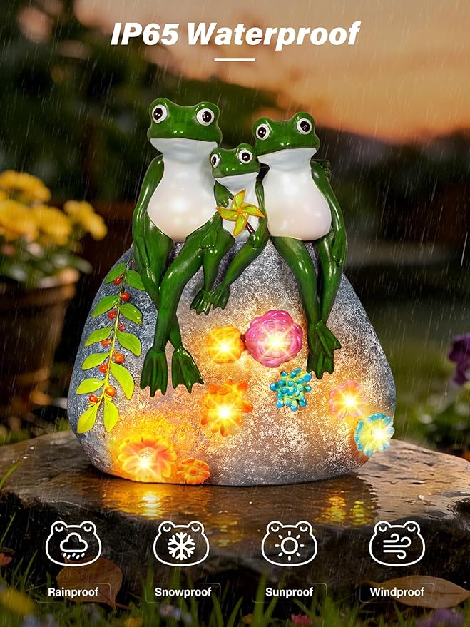 Solar Garden Statues, Outdoor Solar Frog Decor with Succulent and 6 LED Lights, Outside Yard Figurine Decor for Garden, Lawn, Patio, Balcony, Porch, Unique Gifts for Mom Grandma
