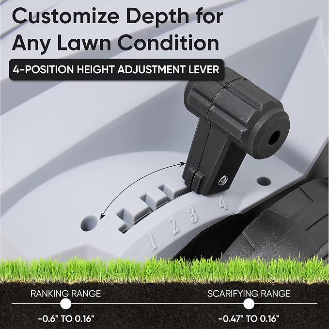 13-Inch 2-in-1 Electric Dethatcher and Scarifier Lawn Dethatcher with 8-Gallon Removable Thatch Collection Bag, 4-Position Depth Adjustment, 12 Amp, Quick-Fold, Keeps Lawn Healthy - Image 5