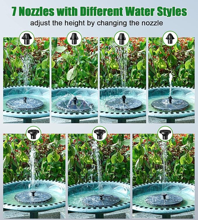 SZMP Solar Fountain with Colorful Star-Shaped Lights, 4W Bird Bath Fountain Pump with 4000 mAh Battery, 7 Nozzles & 4 Fixers, Solar Water Fountain for Garden, Pool, Pond, Outdoor(30 LEDs)