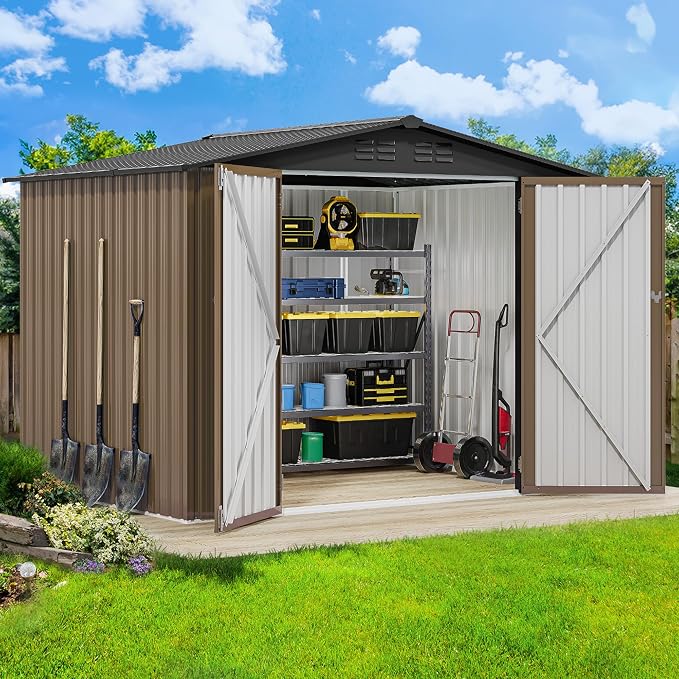 DWVO 8'x6' Large Metal Outdoor Storage Shed, Heavy Duty Tool Storage Sheds for Backyard Patio Lawn - Ideal for Bicycles, Garden Tools, and Lawn Equipment, Easy-to-Assemble, Brown - Image 2