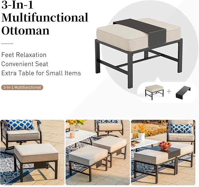 Patio Furniture Set, Modern Metal Outdoor Patio Furniture, 3 Seater Sofa, 2 Fixed Chairs, 2 Rocking Chairs, 2 Ottomans and 5.75" Extra Thick Cushion, Patio Conversation Set for Garden