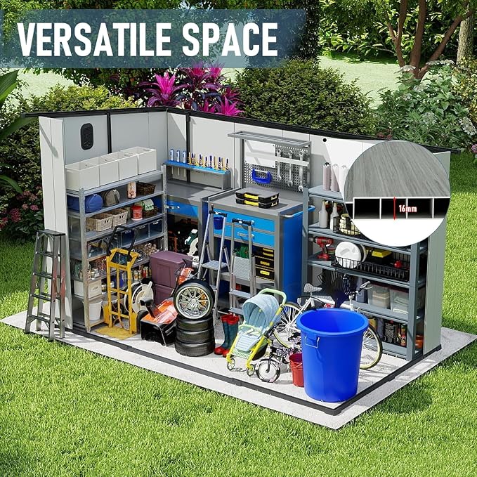 Domi 6.2X11FT Resin Outdoor Storage Shed, Plastic Garden Shed with Carpet, All Weather Outside Storage Building for Lawn Mower, Tools, Bike, Backyard - Image 3