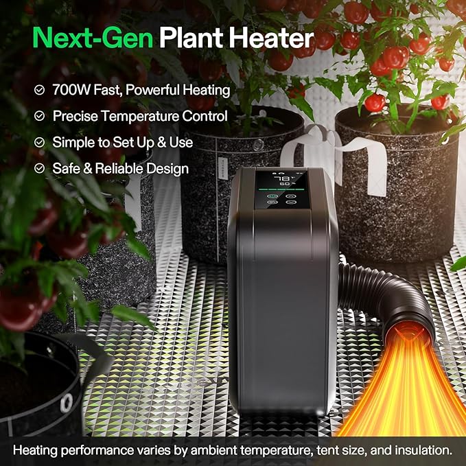 VIVOSUN AeroFlux Smart Grow Tent Heater with Thermostat, 700W PTC Heating, Compact & Portable with VPD, APP Control & Overheat Protection, Included Extension Hose for Grow Tents, Rooms, Greenhouses